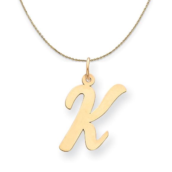 14k Yellow Gold Madison LG Classic Script Initial K Necklace - 20 Inch